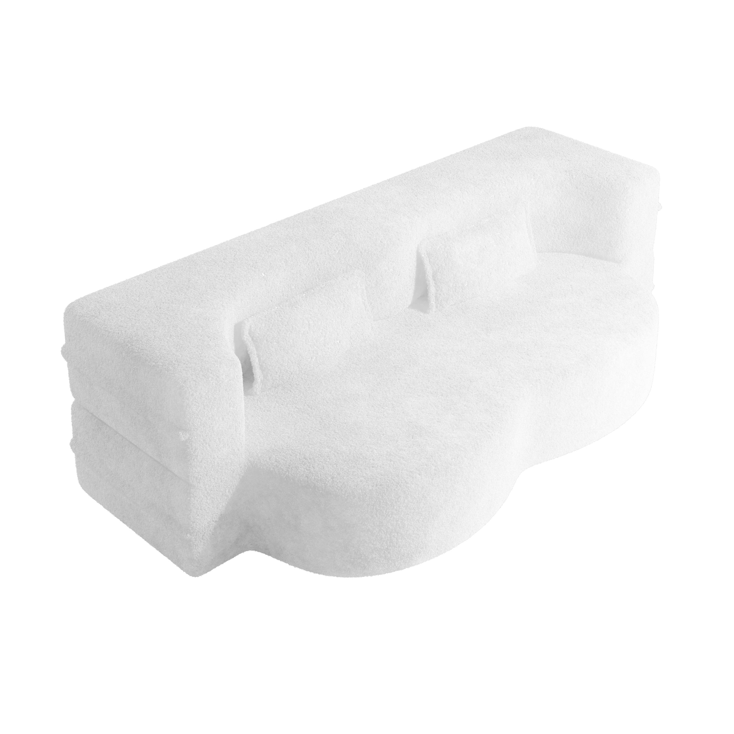 Modern Floor Sofa with 2 Pillows,Convertible Teddy Fabric Foam-Filled Sleeper Sofa Bed,15" Full Size Folding Mattress for Living Room,Guest Bed,Playroom,no assembly required,Beige(Old Sku:W1885P190390