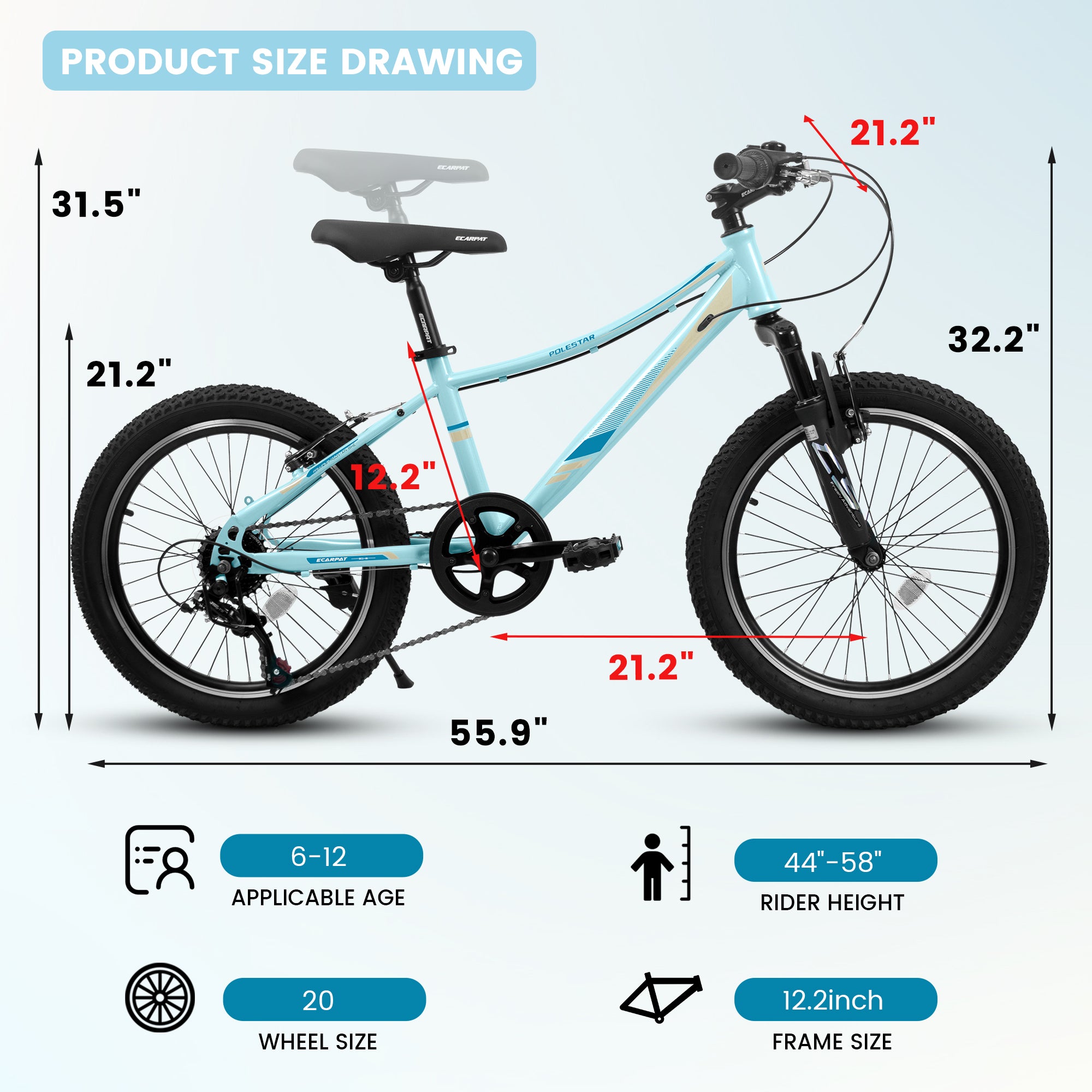 20 inch Children's Bicycle, Shock Absorbing Front Fork, 7 - Speed, V - brakes, Mountain Tire, Boys and Girls Kids Bike for Outdoor Adventure