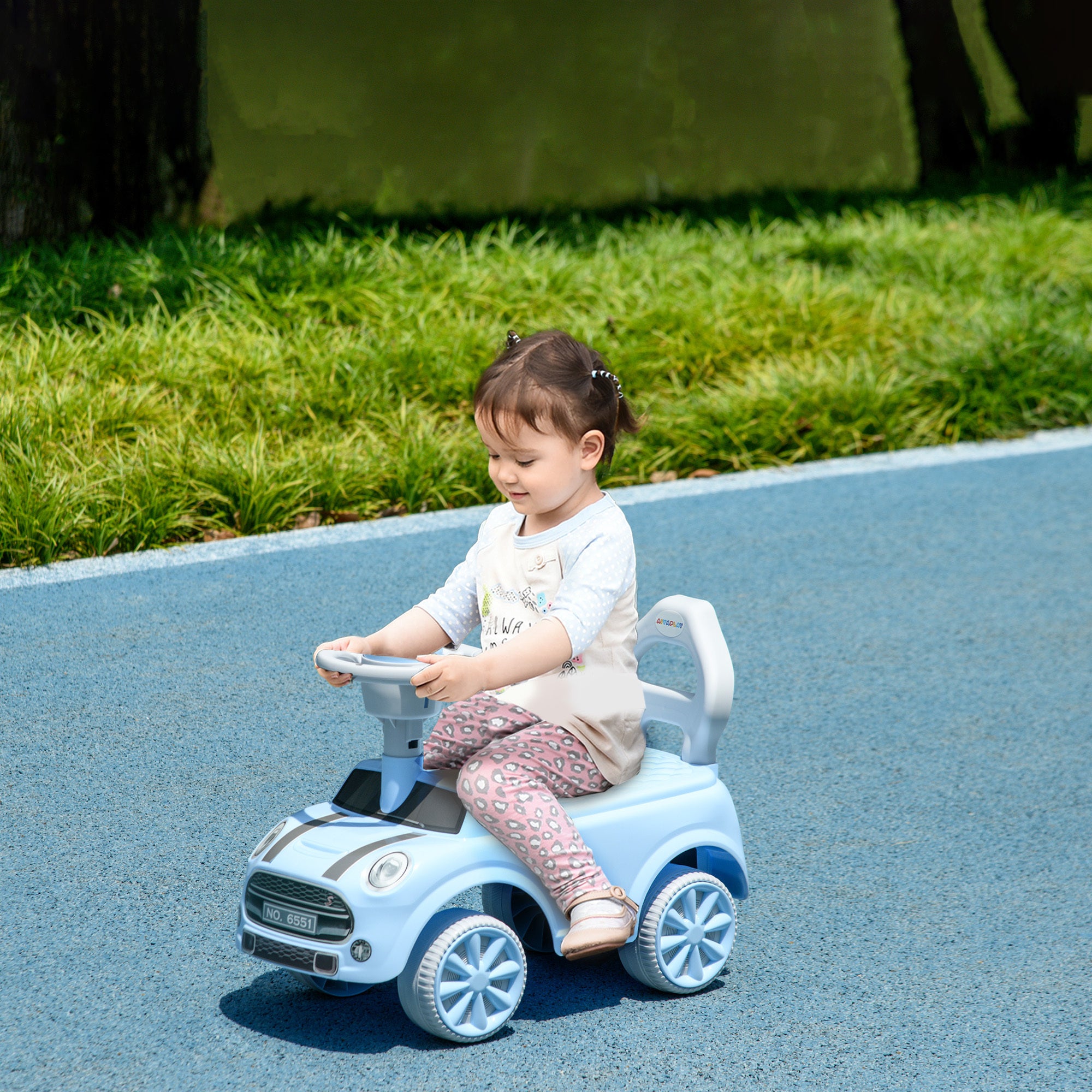 Qaba Toddler Ride on Toy, Foot to Floor Sliding Car with Horn, Working Steering Wheel & No Tip Anti-Over-Backwards System for Boys and Girls Ages 18-36 Months, Light Blue