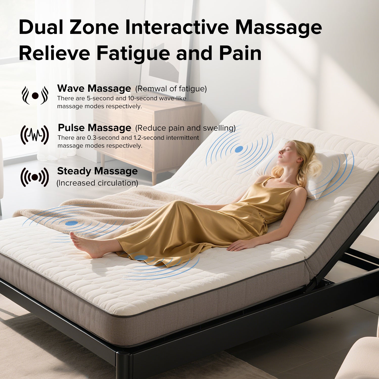 Queen Size Adjustable Bed Frame | Head & Foot Incline with Massage, Wireless Remote & USB Ports