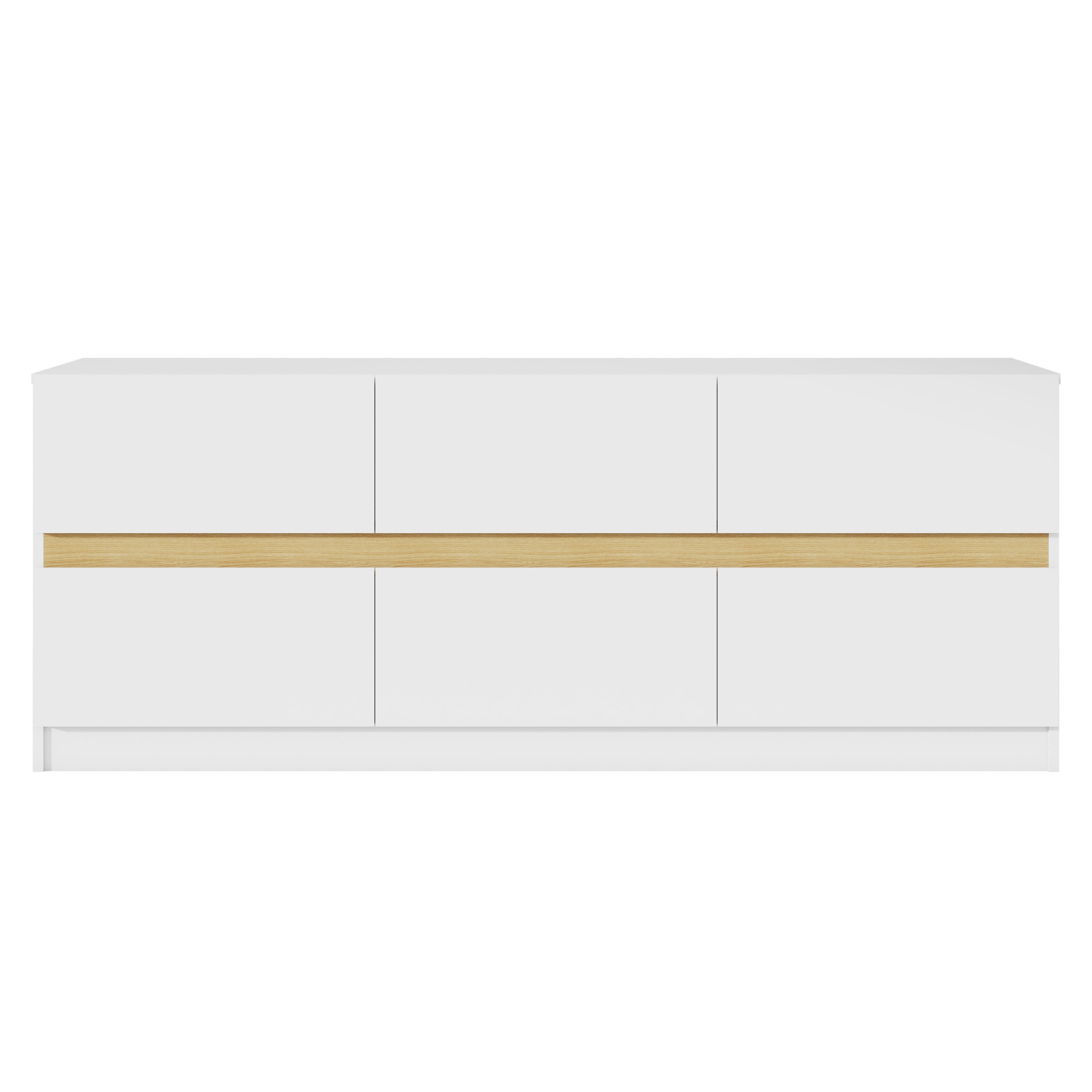 6 Drawer Dresser Long Dresser for Bedroom Wood Clothes Organizers and Wide Storage Drawers 16.34" D x 59.06" W x 23.03"H (White) - White Label