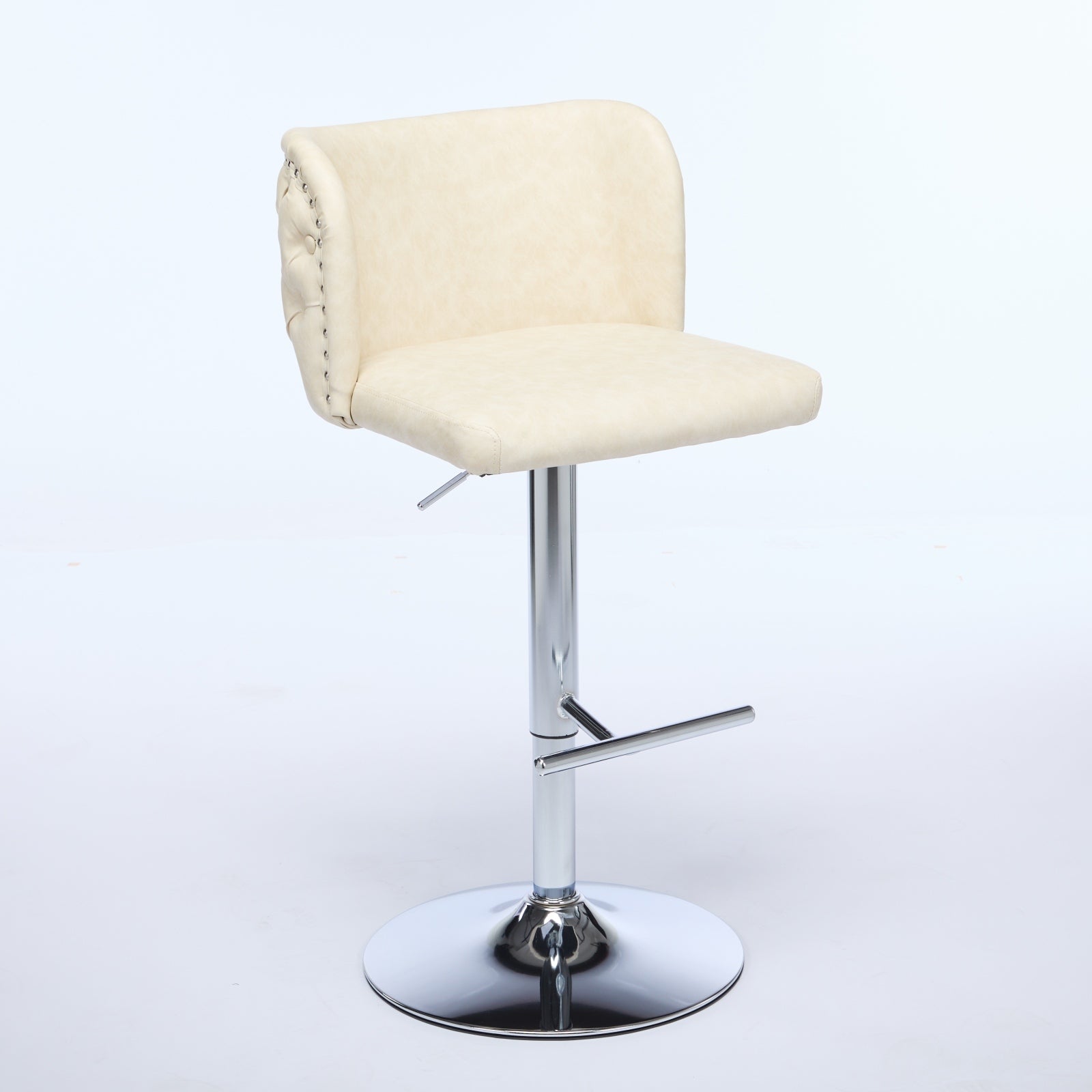 A&A Furniture,Swivel Barstools Adjusatble Seat Height With Chrome Base, Modern PU Upholstered Bar Stools with the whole Back Tufted, for Home Pub and Kitchen Island,Beige, Set of 2