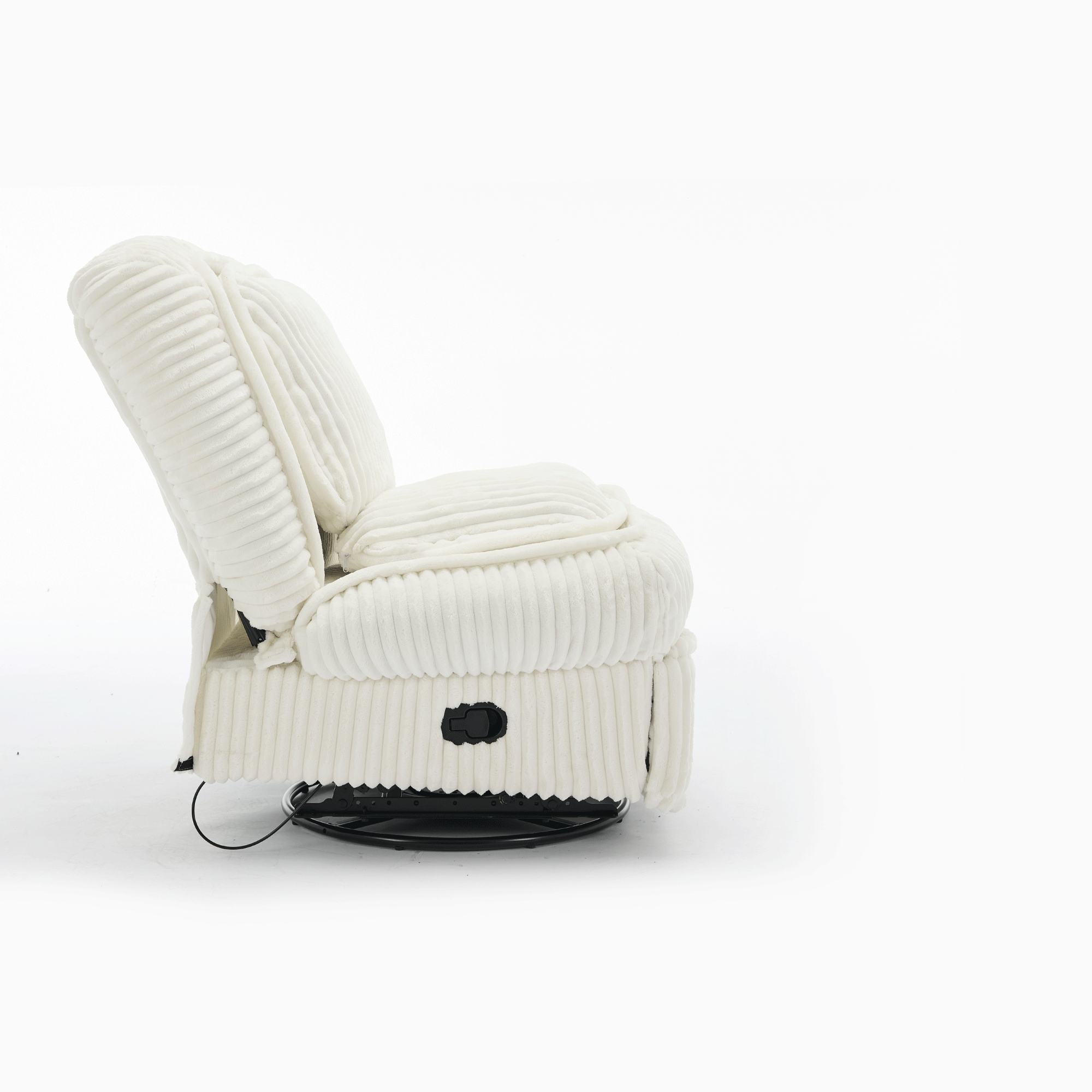 [NEW ARRIVAL] 360° Swivel Rocking Recliner Chair – Manual Glider Armless Single Sofa with Adjustable Backrest, Footrest & Pillows, Corduroy Upholstery for Living Room or Small Spaces, Beige