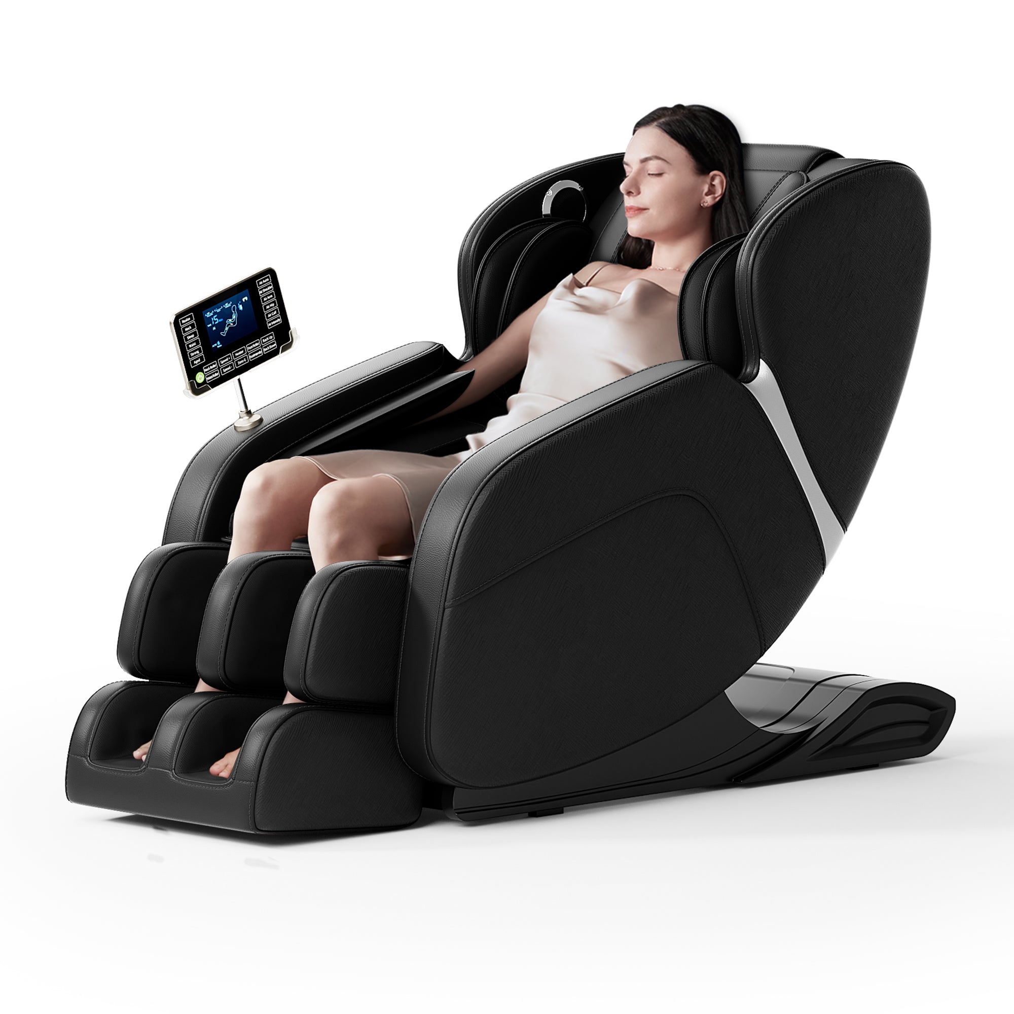 Full Body Massage Chair with Zero Gravity, Deep Tissue & Foot Massage, LCD Touch Screen, Bluetooth, Waist Heater, 8 Fixed Rollers, For 5.1-5.75ft Height (Black)