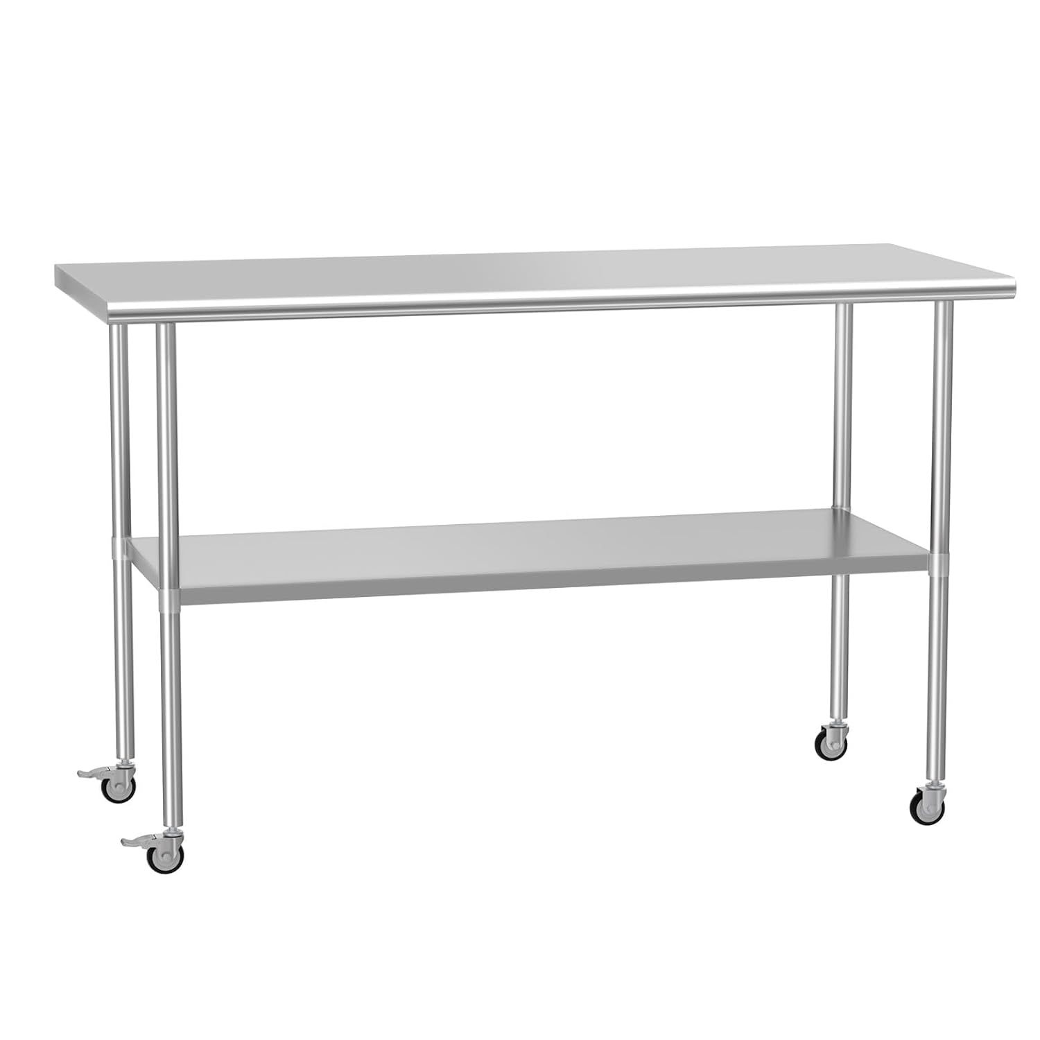 Stainless Steel Work Table 24x60 Inches with Wheels | Commercial Prep Table with Adjustable Undershelf
