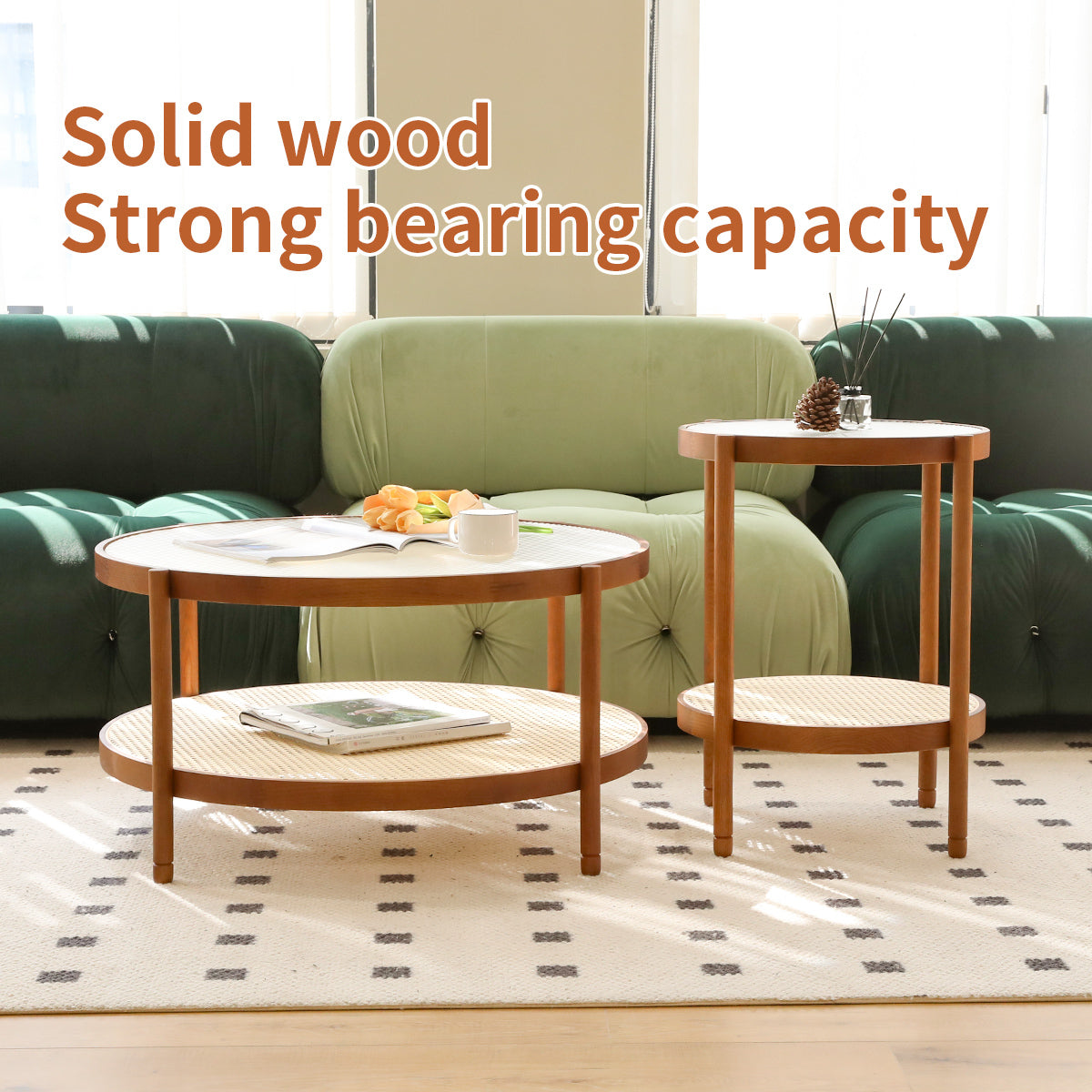 Modern Farmhouse Living Room Coffee Table Set, Stylish and Elegant Nesting Round Wooden Table,Side End table set for Living Room,Bedroom-1pc End Table