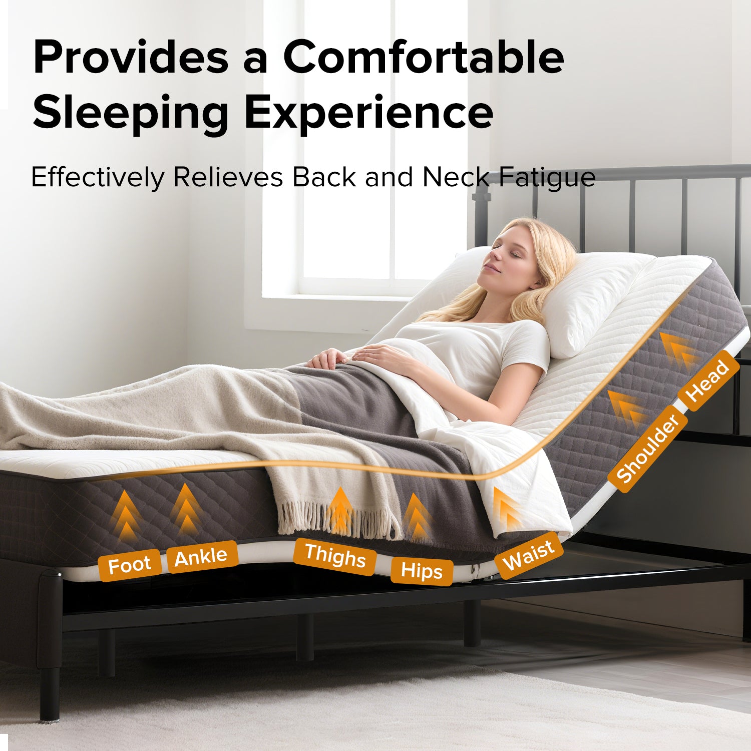 Queen Size Adjustable Bed Frame | Head & Foot Incline with Massage, Wireless Remote & USB Ports