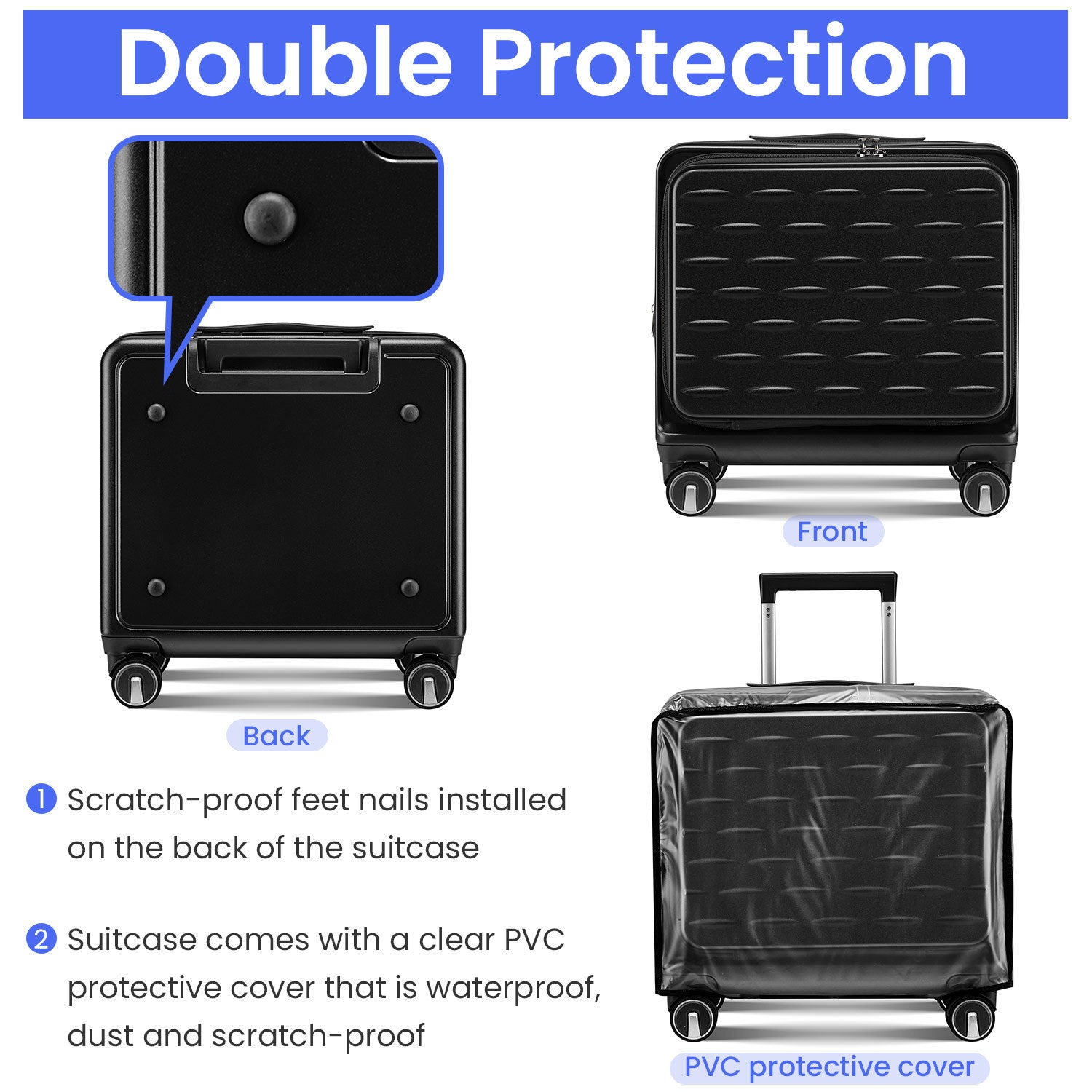 18" Carry-On Luggage with Front Open Door and Laptop Interlayer, PC Hard Shell Suitcase, Built-In TSA Lock, Lightweight Hardside Spinner Wheels, Airline Approved for Men and Women