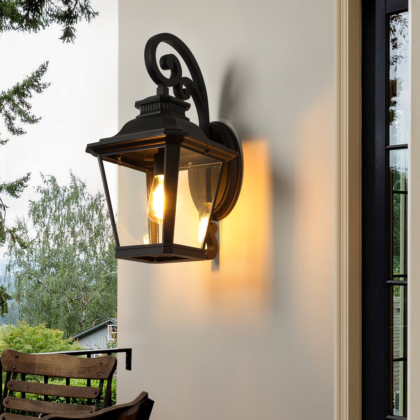 21" Outdoor Wall Lantern - Vintage Black Metal Sconce