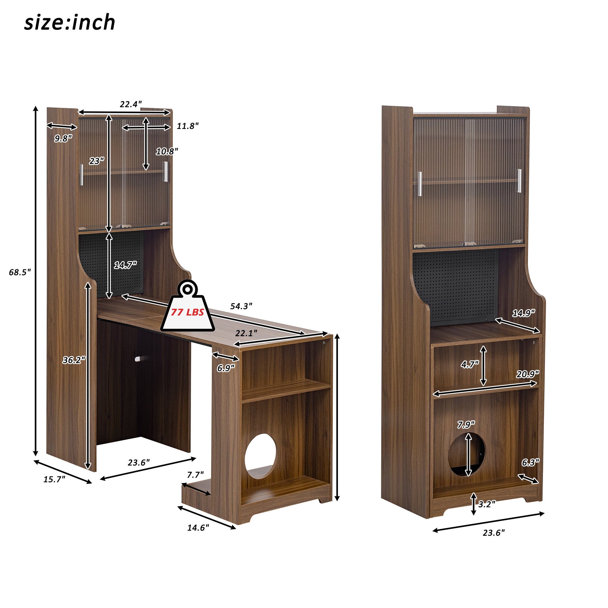 Mid-Century Modern Walnut Vintage Multi-use Cabinet With Cat scratcher Bed cat friendly furniture