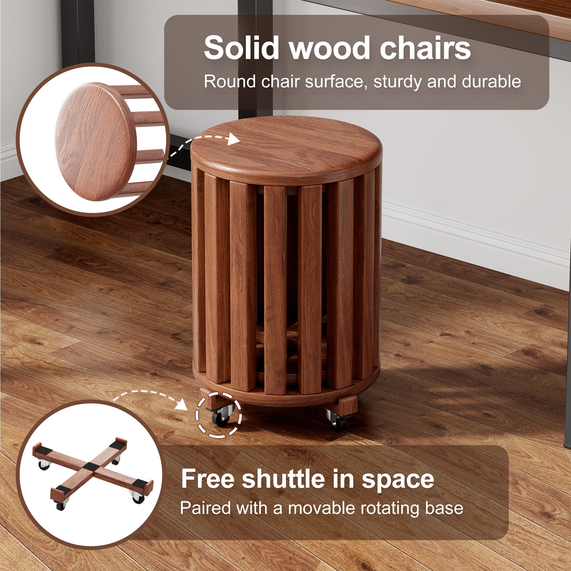 Set of 4 Solid Wood Stackable Stools - 18" Round Stacking Side Tables | No Assembly Required