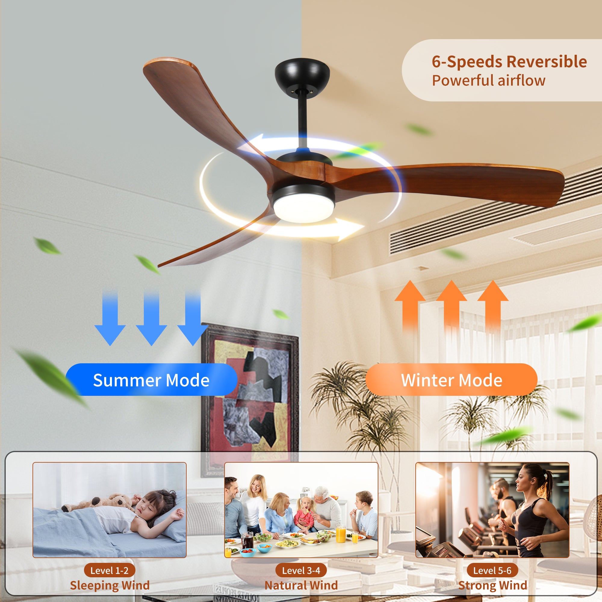 52 '3 solid wood leaf ceiling fan lights