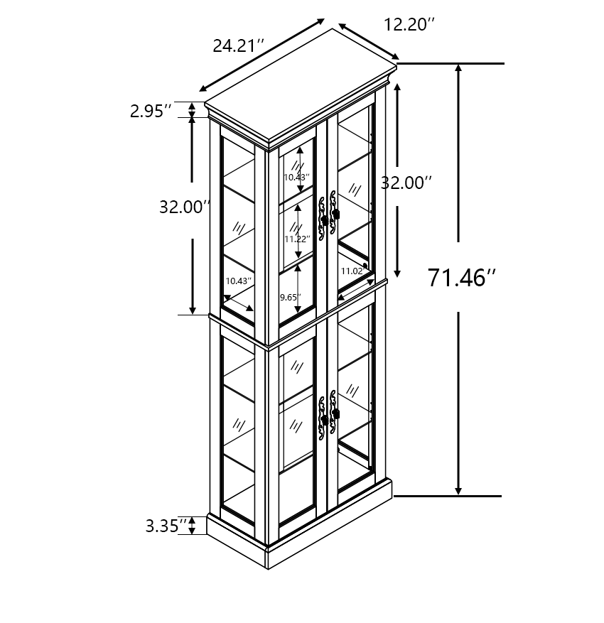 Lighted Glass Curio Display Cabinet,Display Cabinet,Glass Storage Cabinet Glass Wine cabinet Wood Frame Toy Display for Living Room, Kitchen, Pantry light bulb included Light oak