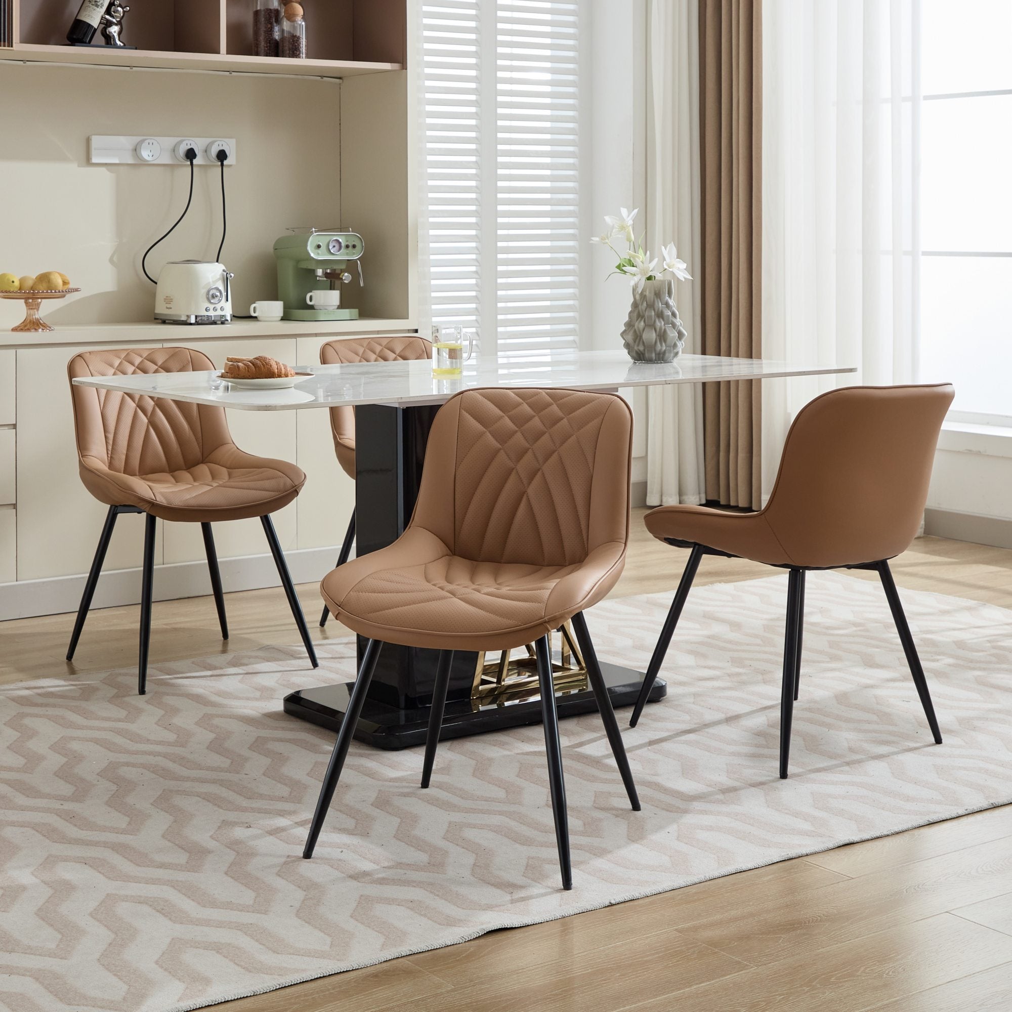 Dining Chairs Set of 2 Mid Century Modern Kitchen Chair Comfortable Upholstered Faux Leather Dinner Chairs for Kitchen Dining Room, Khaki