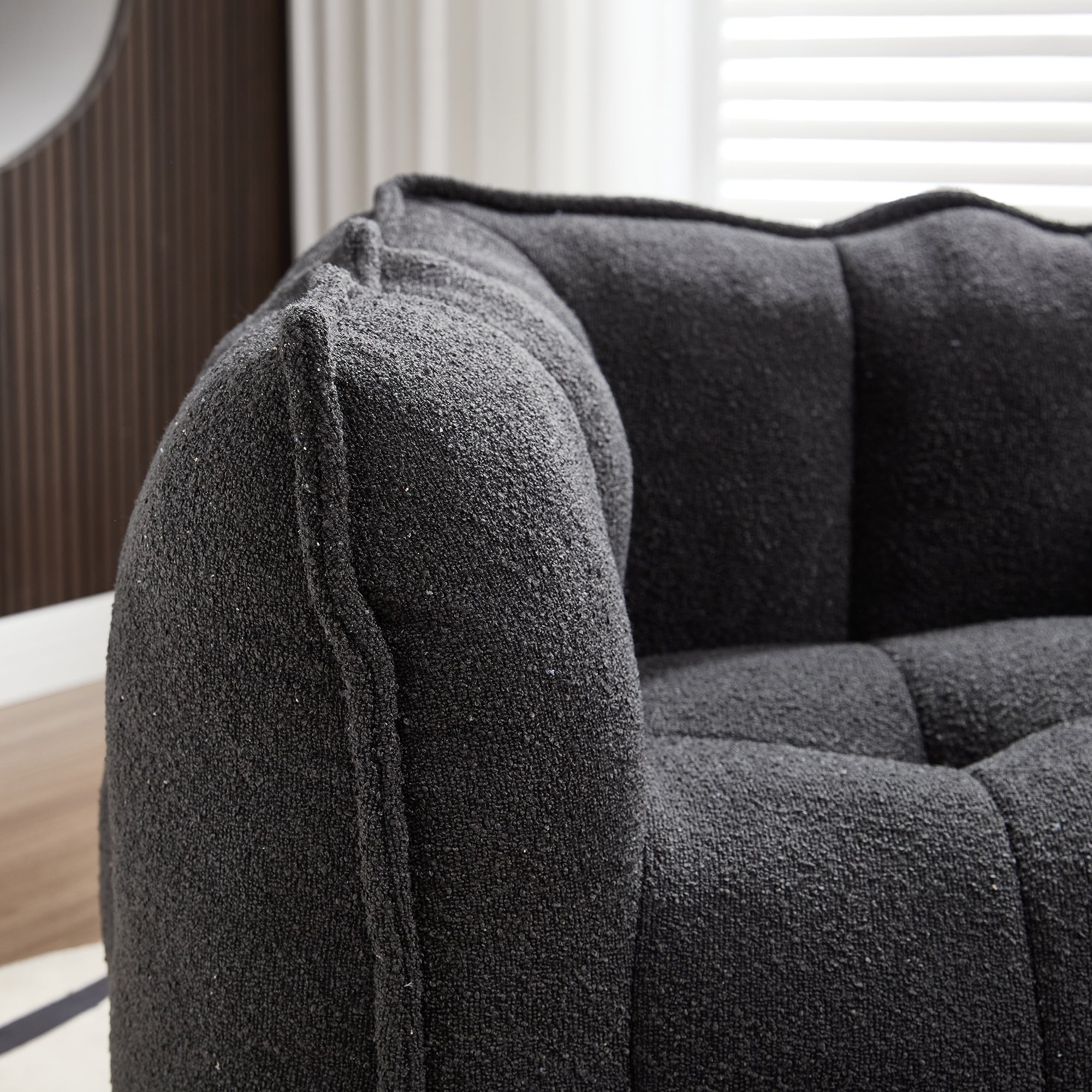 Soft Chenille Bean Bag Chair with High Resilient Foam for Living Room and Bedroom, Comfortable Square Lazy Sofa with Footstool for Adults