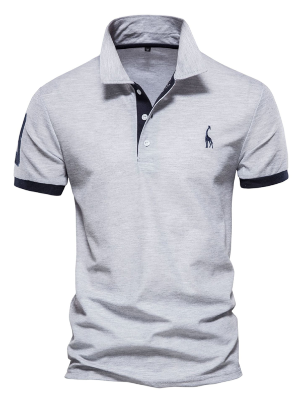 Men's short-sleeved lapel polo shirt with deer embroidery - 34% cotton