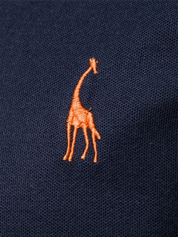 Men's short-sleeved lapel polo shirt with deer embroidery - 34% cotton
