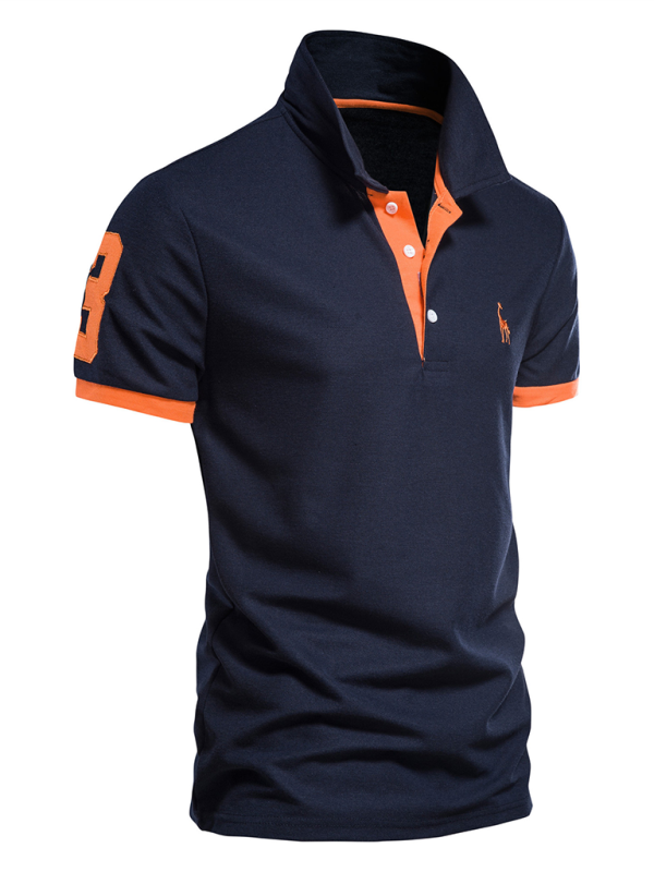 Men's short-sleeved lapel polo shirt with deer embroidery - 35% cotton