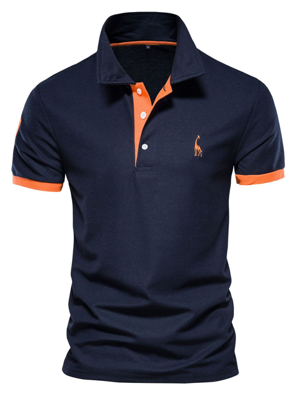 Men's short-sleeved lapel polo shirt with deer embroidery - 34% cotton