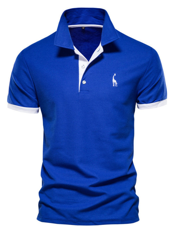 Men's short-sleeved lapel polo shirt with deer embroidery - 34% cotton
