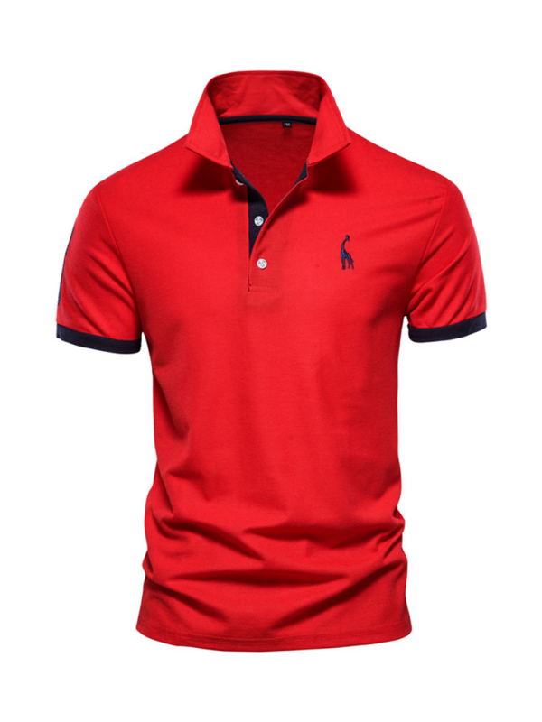 Men's short-sleeved lapel polo shirt with deer embroidery - 34% cotton