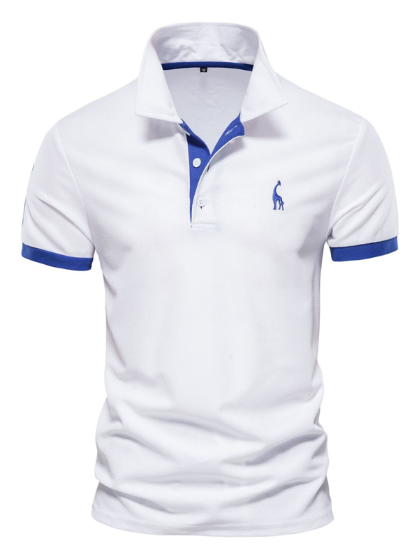 Men's short-sleeved lapel polo shirt with deer embroidery - 34% cotton