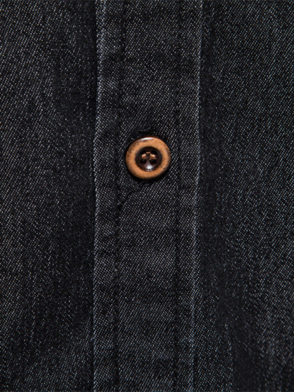 Men's casual solid color non-iron denim long-sleeved shirt - cotton