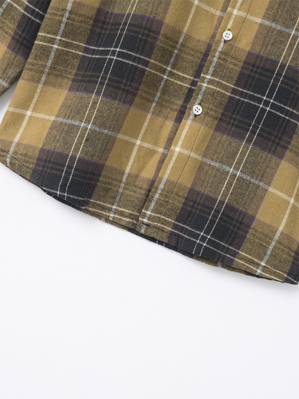 Men's brushed thin plaid long-sleeved casual shirt - cotton