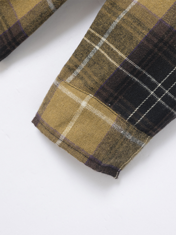 Men's brushed thin plaid long-sleeved casual shirt - cotton
