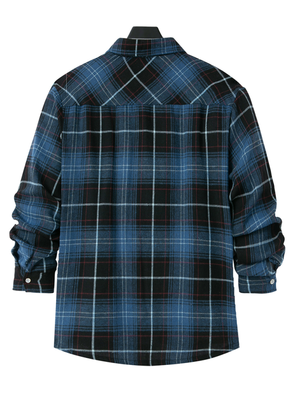 Men's brushed thin plaid long-sleeved casual shirt - cotton