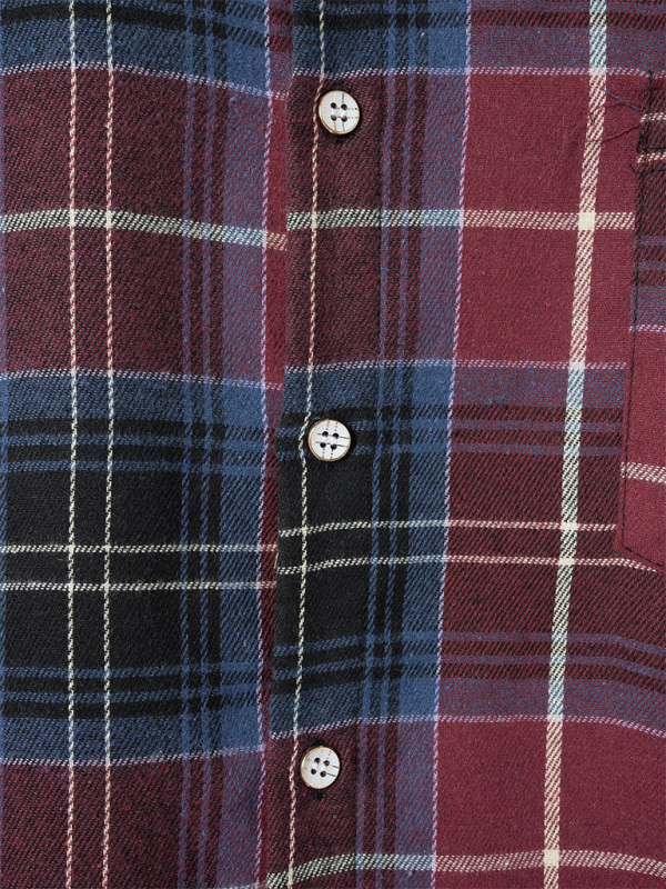 Men's brushed thin plaid long-sleeved casual shirt - cotton