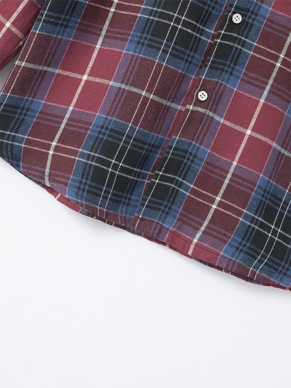 Men's brushed thin plaid long-sleeved casual shirt - cotton