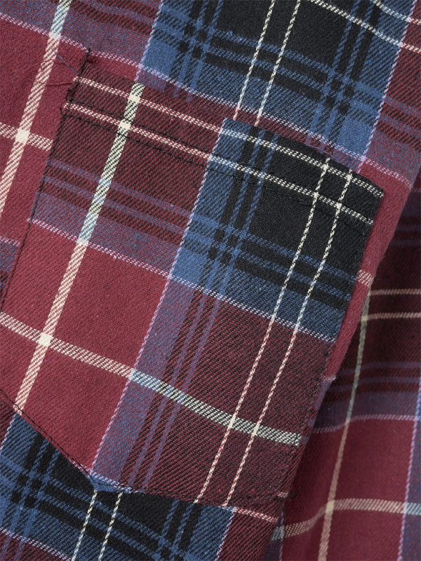 Men's brushed thin plaid long-sleeved casual shirt - cotton