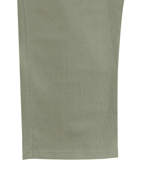 Men's Army Green Breathable Linen Loose Casual Pants - 95 % linen