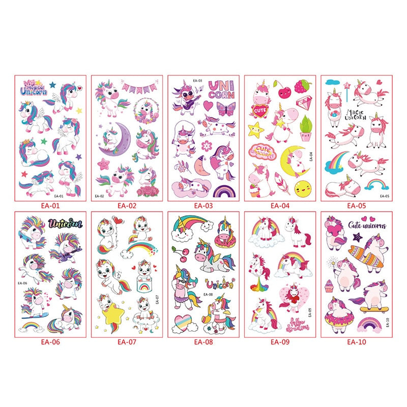 Cute Unicorn and Mermaid Tattoo Stickers for Kids