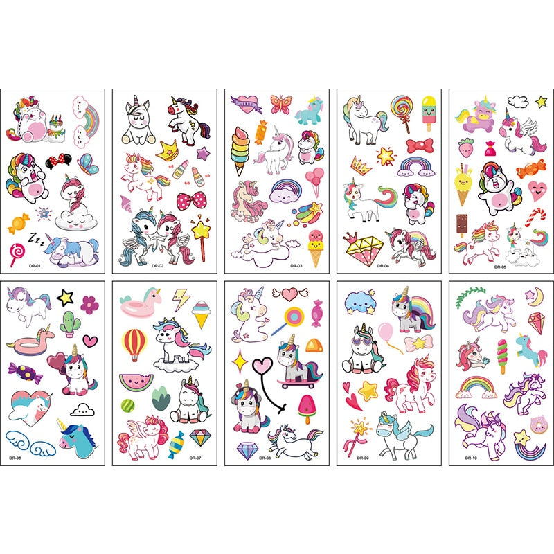 Cute Unicorn and Mermaid Tattoo Stickers for Kids