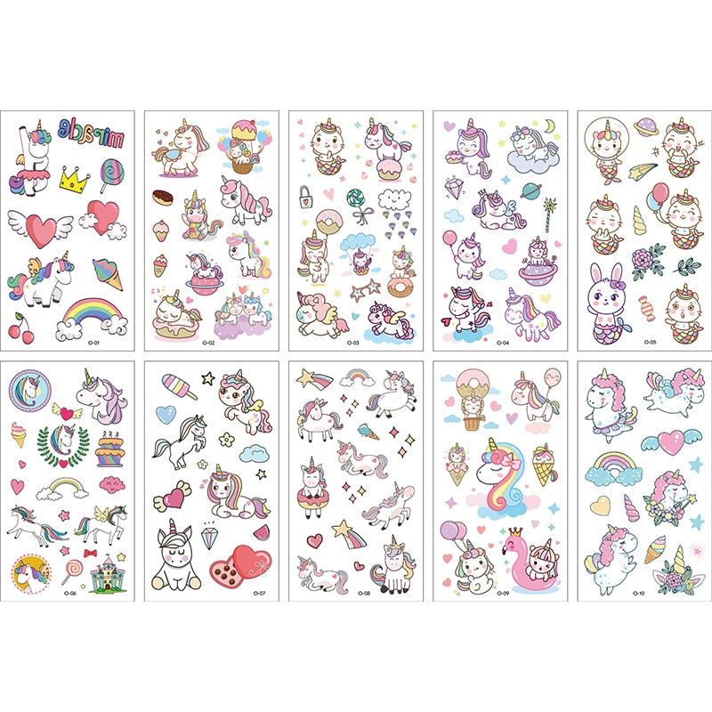Cute Unicorn and Mermaid Tattoo Stickers for Kids