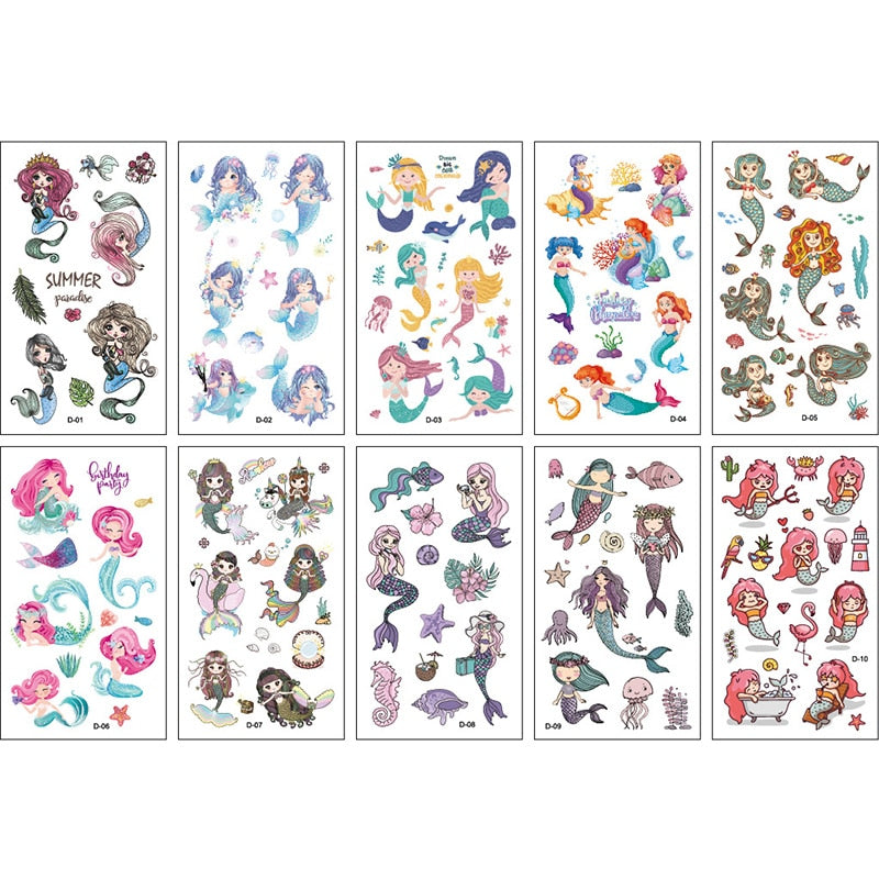 Cute Unicorn and Mermaid Tattoo Stickers for Kids