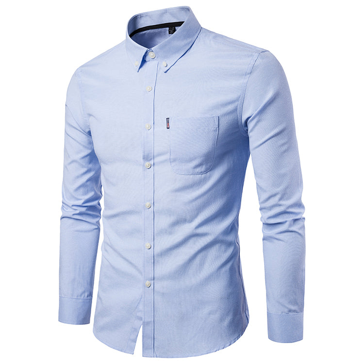 Men's Casual Slim Cotton Oxford Solid Color Large Size Bottom Shirt Long Sleeves