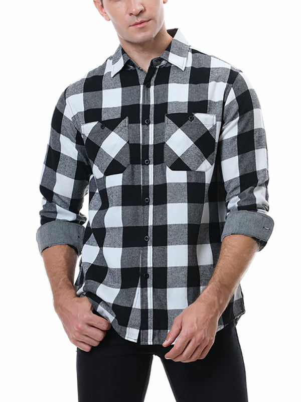 Men? Classy Collared Plaid Button Down Long Sleeve With Front Pockets