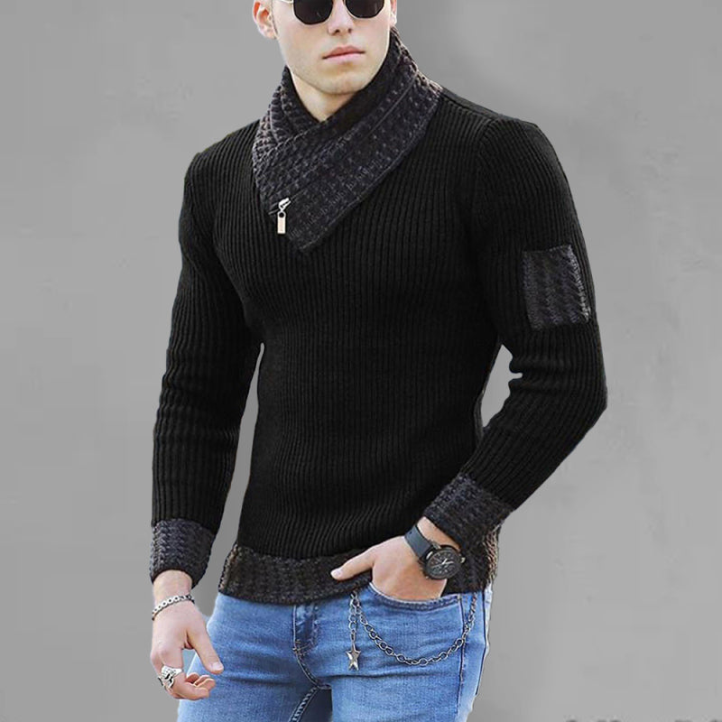 Men? Shawl Pullover Ribbed Collar Cuffs And Hem With Zipper Sweater