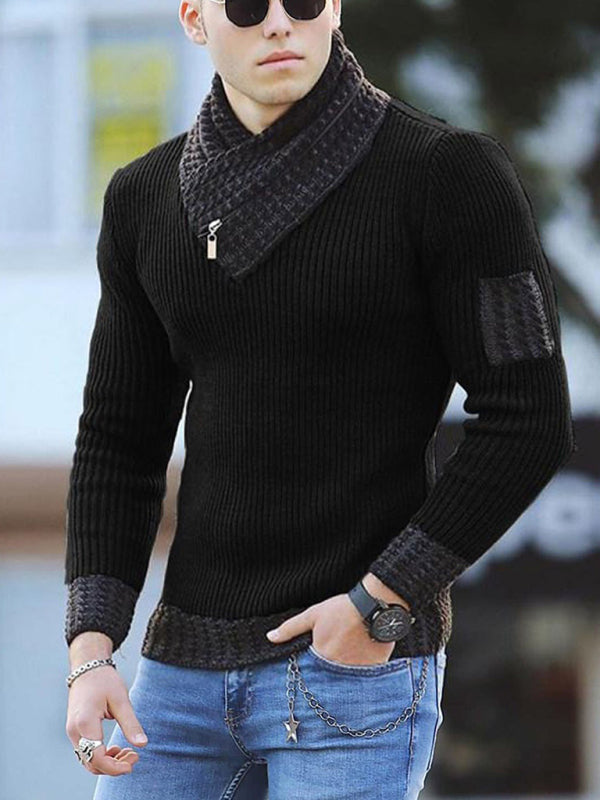 Men? Shawl Pullover Ribbed Collar Cuffs And Hem With Zipper Sweater