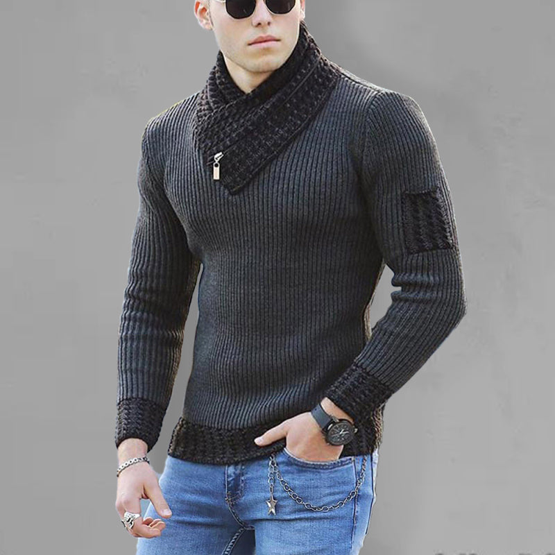 Men? Shawl Pullover Ribbed Collar Cuffs And Hem With Zipper Sweater