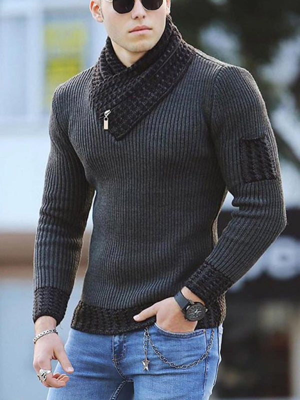 Men? Shawl Pullover Ribbed Collar Cuffs And Hem With Zipper Sweater