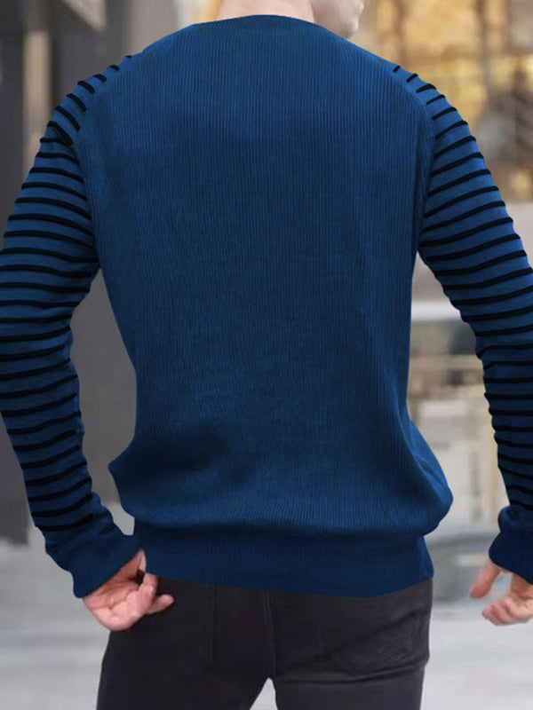Men's Ribbed Knit Striped Sleeve Sweater