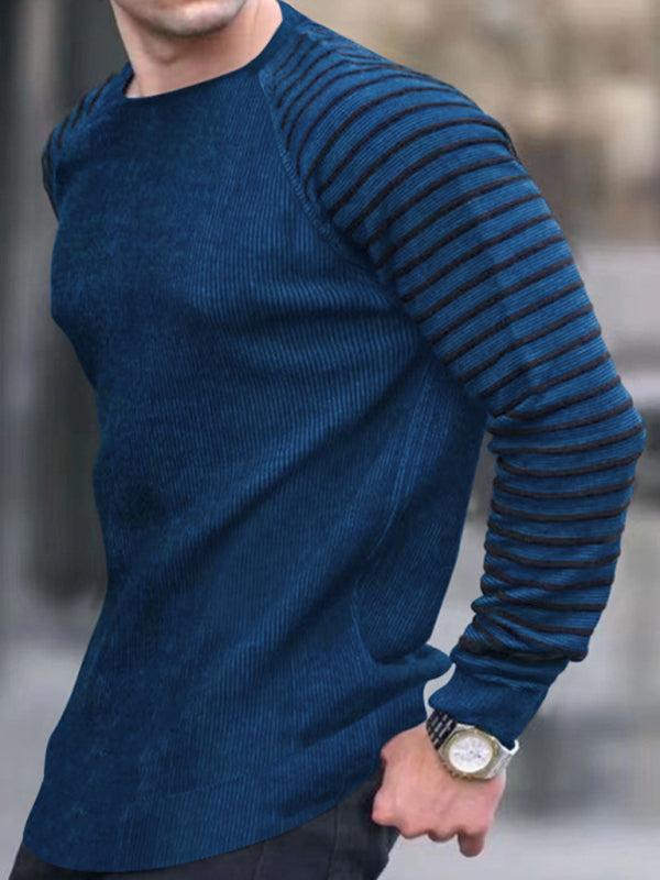 Men's Ribbed Knit Striped Sleeve Sweater