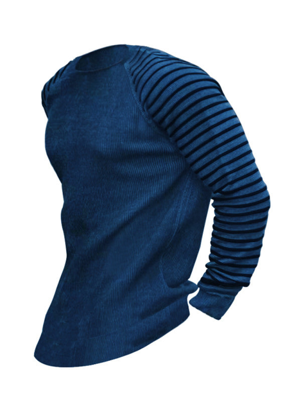 Men's Ribbed Knit Striped Sleeve Sweater