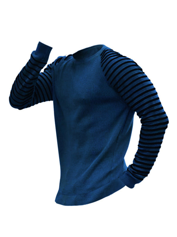 Men's Ribbed Knit Striped Sleeve Sweater
