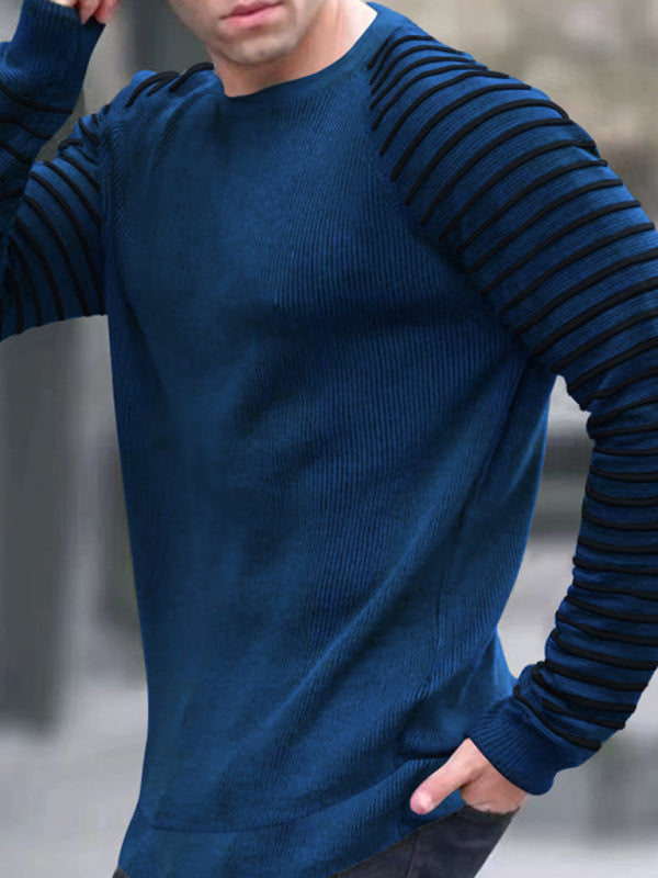 Men's Ribbed Knit Striped Sleeve Sweater