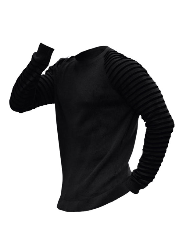 Men's Ribbed Knit Striped Sleeve Sweater